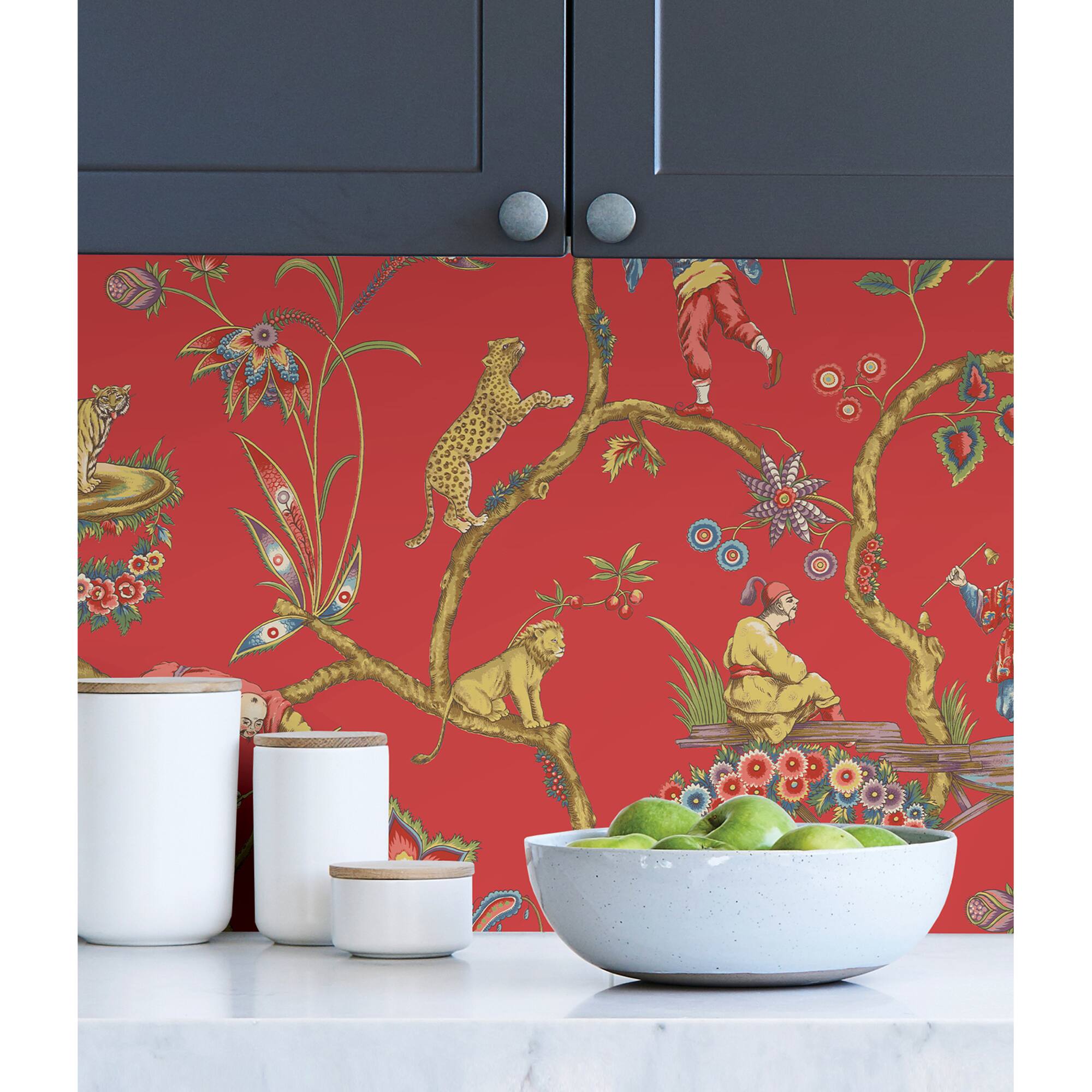 Wallpops Tomato Chinoise Exotique Scalamandre Self Adhesive Wallpaper